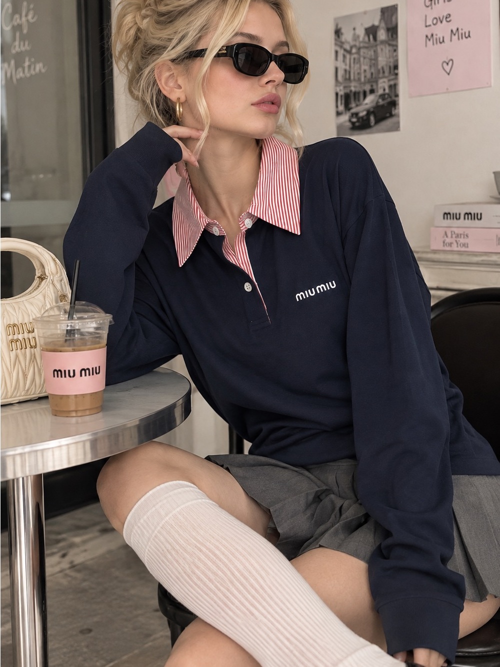 Navy Polo with Red-Striped Collar